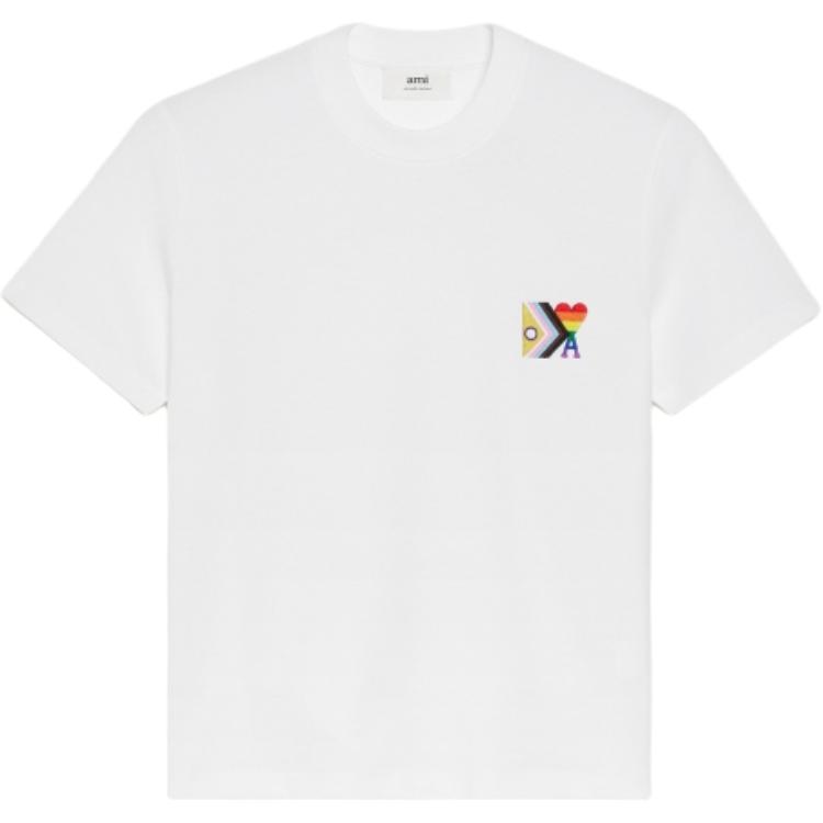 AMI Paris SS24 Rainbow Heart Relaxed Fit T-Shirt Unisex White SPUTS019724-100