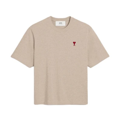 AMI PARIS SS24 Red Heart Cotton Short Sleeve T-Shirt Cream Beige Unisex UTS005726-2712