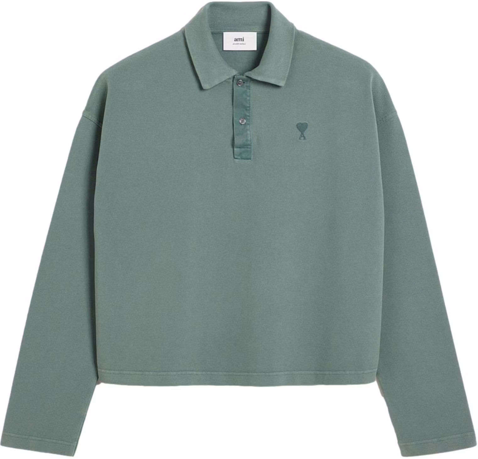 ami-paris-ss-24-sage-green-embroidered-logo-long-sleeve-cotton-polo-shirt-unisex-upl-340-je-0092-4013