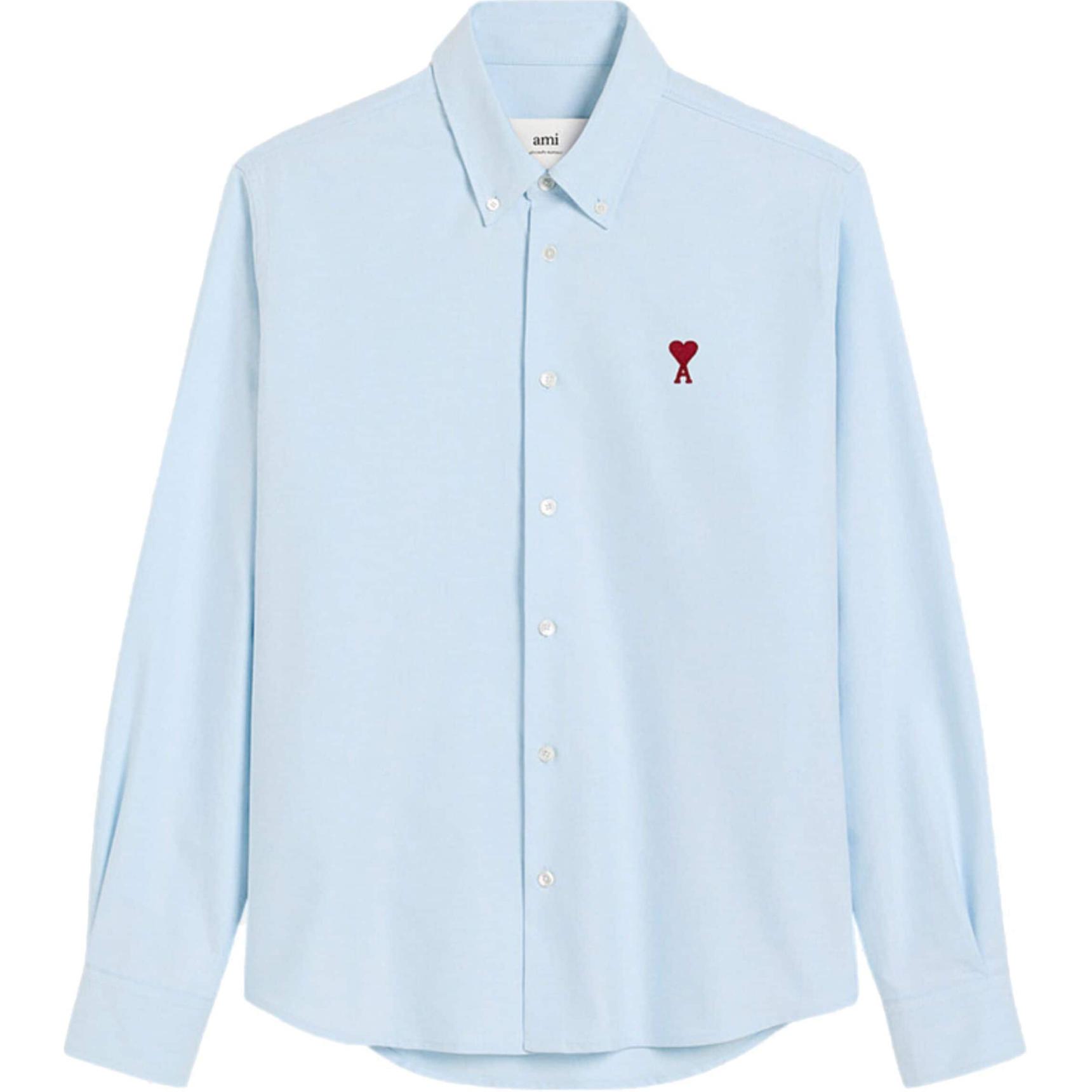 AMI Paris SS24 Single-Breasted Relaxed Fit Long Sleeve Shirt Sky Blue Men BFUSH063CO0031-BLUE