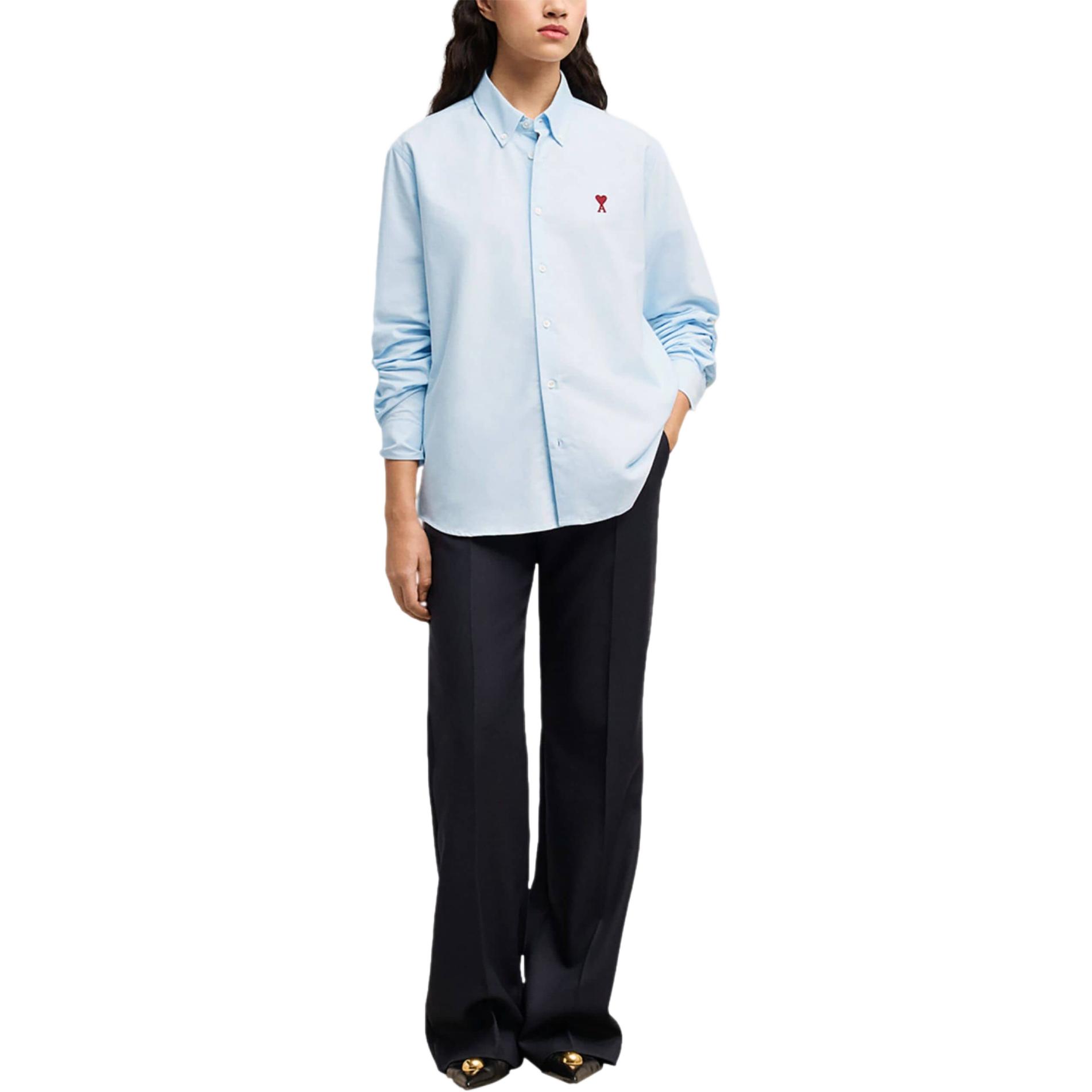 AMI Paris SS24 Single-Breasted Relaxed Fit Long Sleeve Shirt Sky Blue Men BFUSH063CO0031-BLUE 圖 3