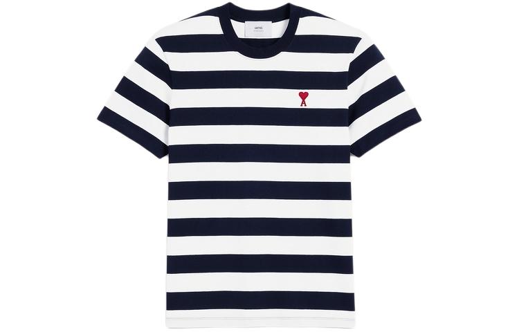 Order AMI Paris SS24 條紋寬鬆版型男女圓領T恤 黑色 UTS038JE0069-004