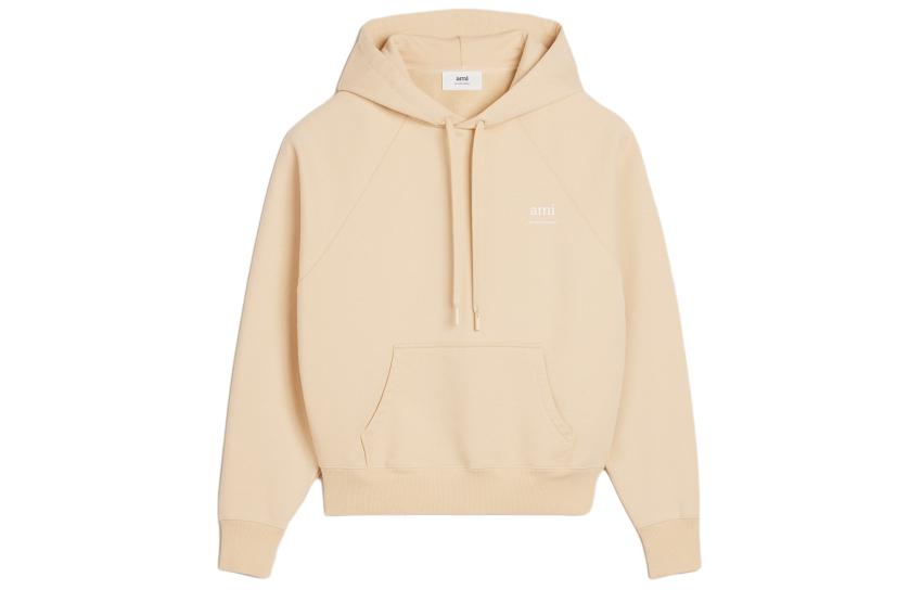 AMI Paris SS24 Unisex Cream Cotton Logo Hoodie Long-Sleeve Pullover. USW224747-721