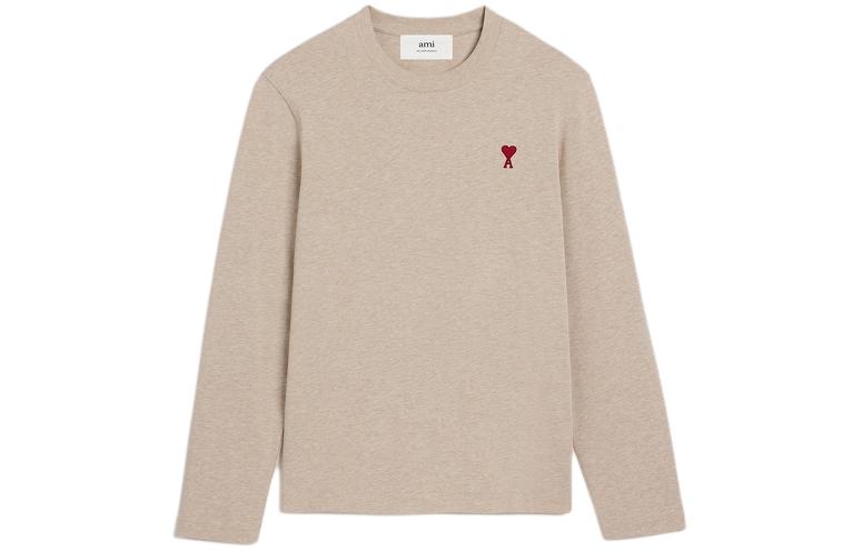 Order AMI PARIS SS24 Unisex Cream Long-Sleeve Tee with Red Heart Embroidery. UTS205726-2712
