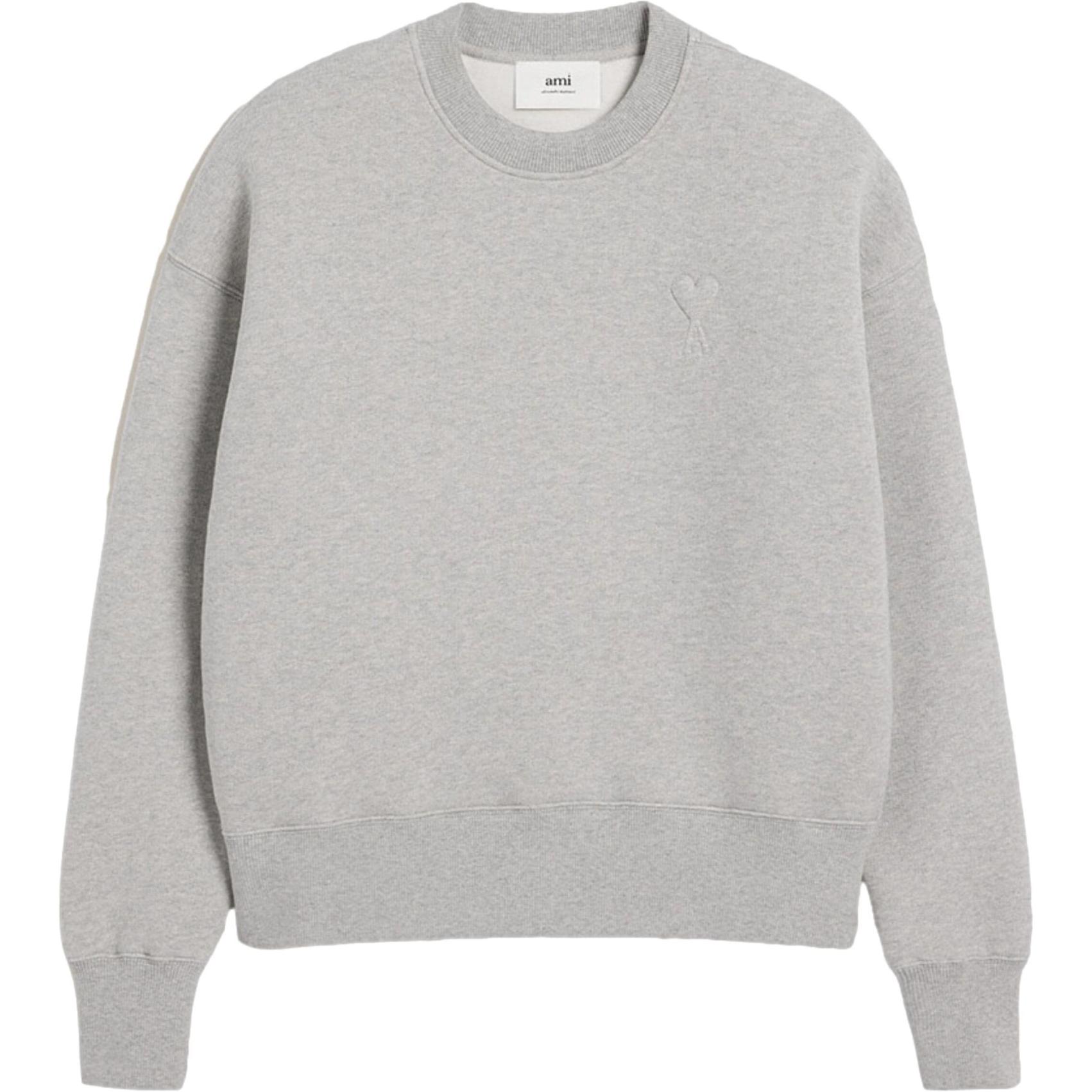 AMI PARIS SS24 Unisex Crewneck Pullover Sweatshirt Misty Gray - Comfy & Loose Fit USW027749-GREY
