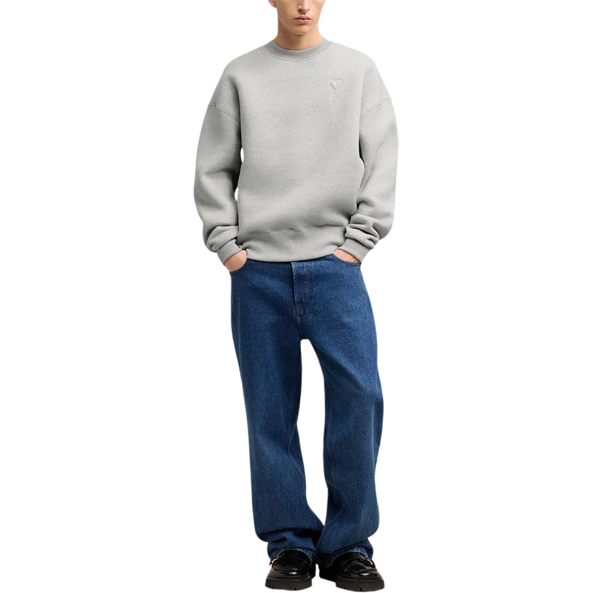 AMI PARIS SS24 Unisex Crewneck Pullover Sweatshirt Misty Gray - Comfy & Loose Fit USW027749-GREY 圖 4