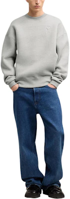 AMI PARIS SS24 男女同款圓領大學T薄霧灰 - 舒適寬鬆版型 USW027749-GREY Shop AMI PARIS SS24 男女同款圓領大學T薄霧灰 - 舒適寬鬆版型 USW027749-GREY