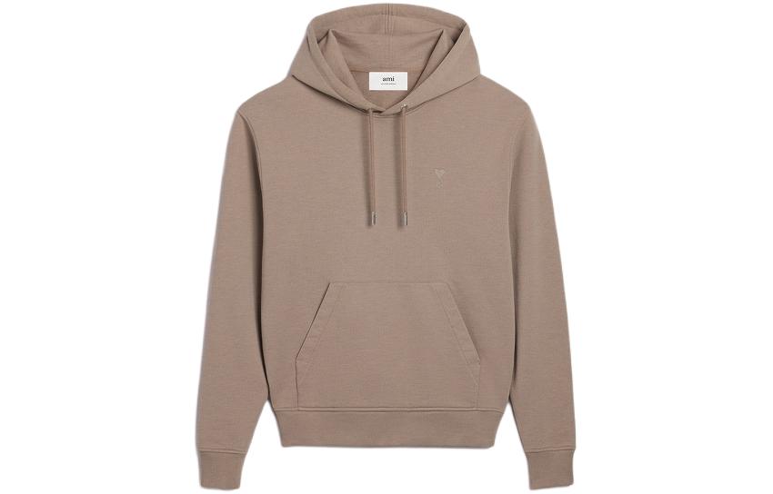 AMI PARIS SS24 Unisex Heart Embroidered Pullover Hoodie Light Gray Beige USW203730-2811