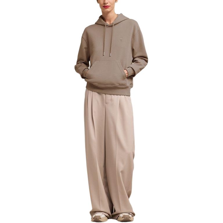 AMI PARIS SS24 Unisex Heart Embroidered Pullover Hoodie Light Gray Beige USW203730-2811 圖 3