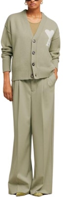 AMI PARIS SS24 男女款羊毛心形圖案開襟衫-鼠尾草綠. UKC006018-319 Shop AMI PARIS SS24 男女款羊毛心形圖案開襟衫-鼠尾草綠. UKC006018-319