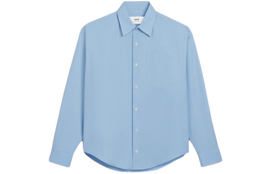 AMI Paris SS24 Unisex Oversized Long-Sleeve Shirt Blue. USH116CO0063-484