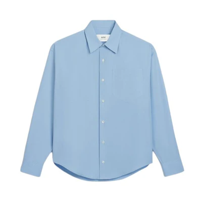 AMI Paris SS24 Unisex Oversized Long-Sleeve Shirt Blue. USH116CO0063-484