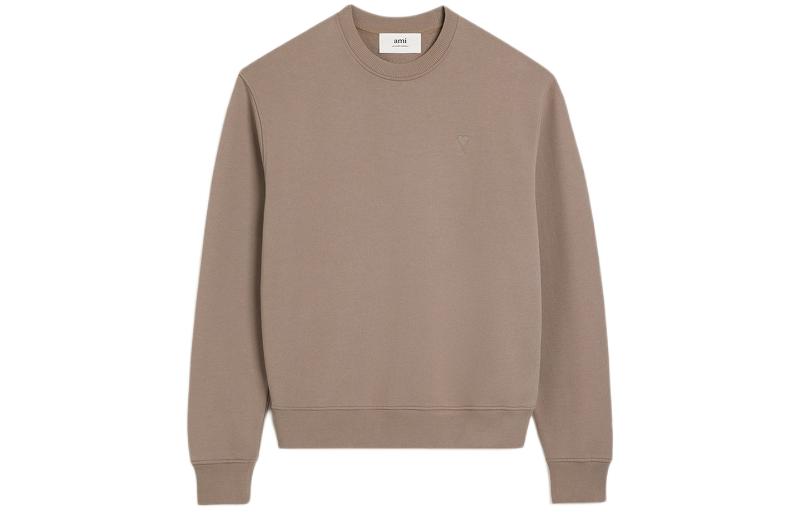 AMI PARIS SS24 Unisex Solid Gray Beige Crewneck Pullover Sweatshirt Long Sleeve USW003730-2811