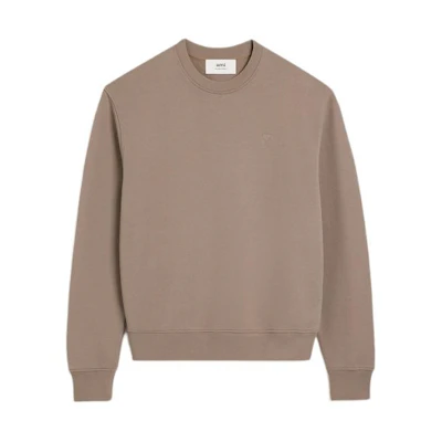 AMI PARIS SS24 Unisex Solid Gray Beige Crewneck Pullover Sweatshirt Long Sleeve USW003730-2811