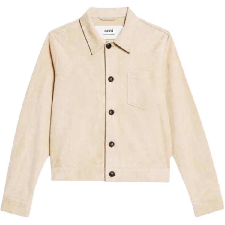 AMI PARIS Straight-Cut Button-Up Jacket Light Brown HJK203506-709