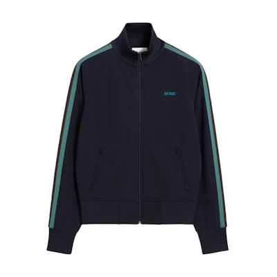 AMI PARIS Striped Embroidered Logo Stand Collar Zip Jacket Navy - HSW436JE0071-4011