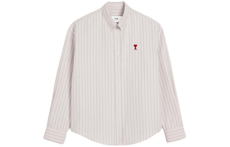 AMI PARIS Striped Heart Square Neck Long Sleeve Shirt Unisex White USH130CO0067-194