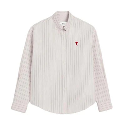 AMI PARIS Striped Heart Square Neck Long Sleeve Shirt Unisex White USH130CO0067-194