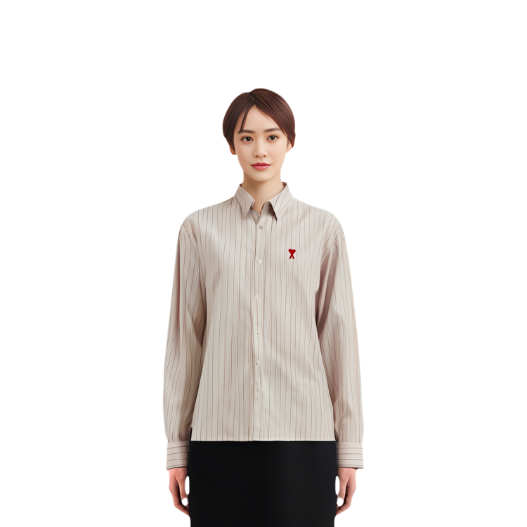Lookbook AMI PARIS 條紋心型方領長袖襯衫 男女款 白色 USH130CO0067-194