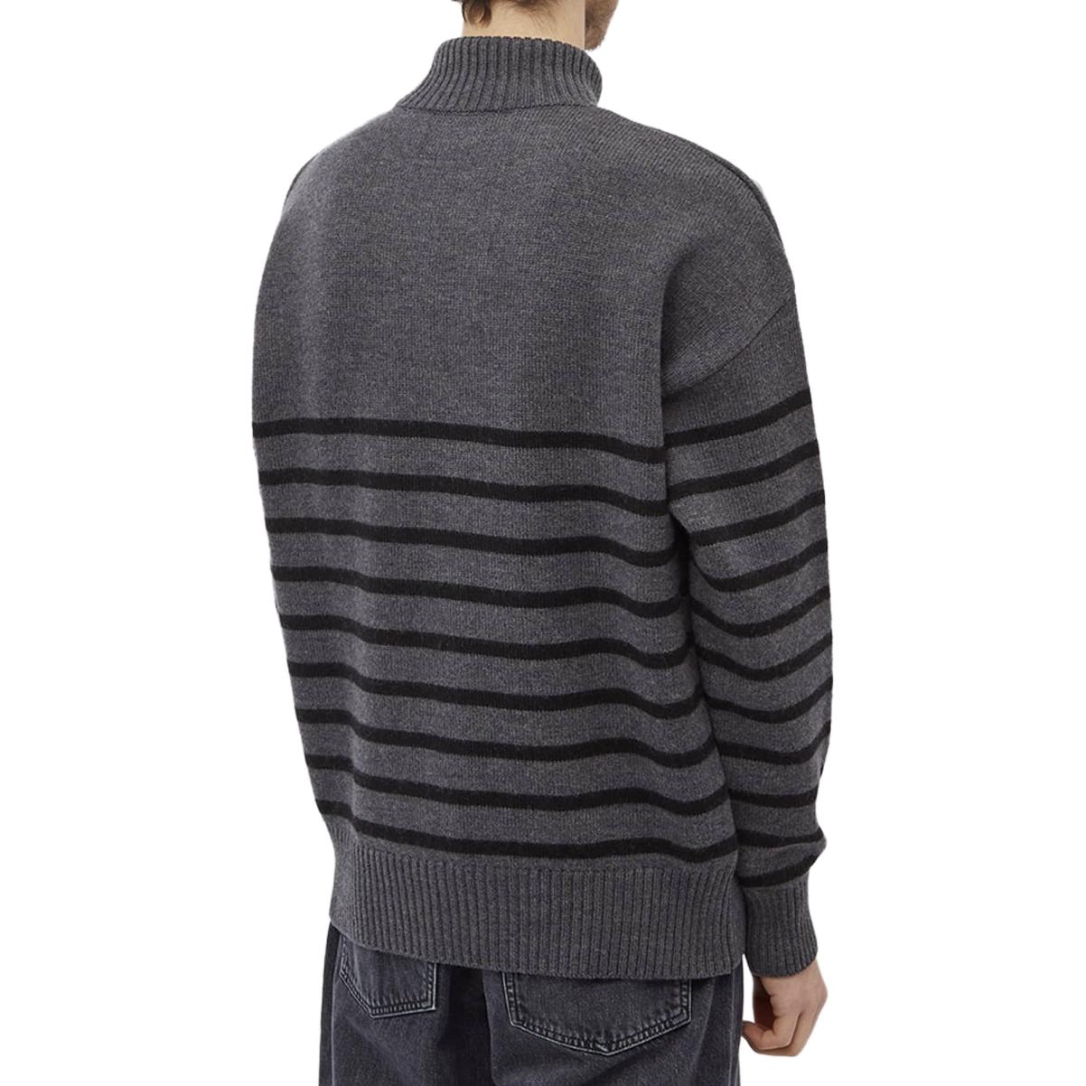 AMI Paris Striped Pattern High Neck Sweater Grey -  Long Sleeve Knitwear UKS404018-080 圖 4