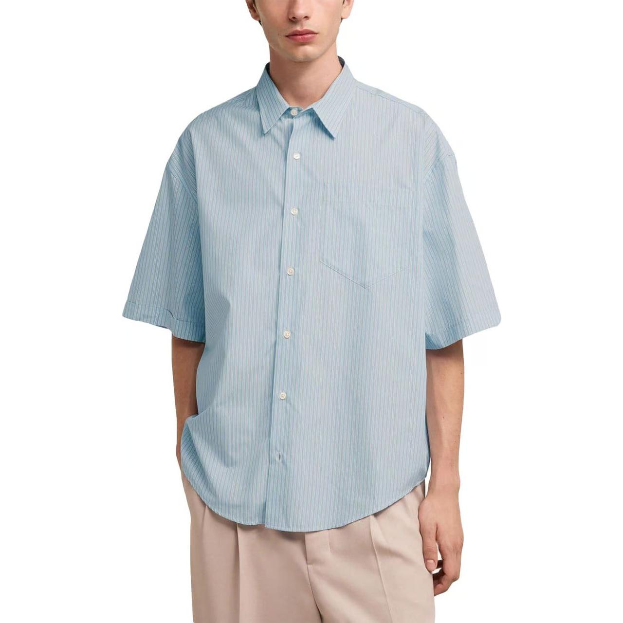 AMI PARIS Striped Short Sleeve Shirt Light Blue -  Fashion. HSH216CO00664841 圖 3