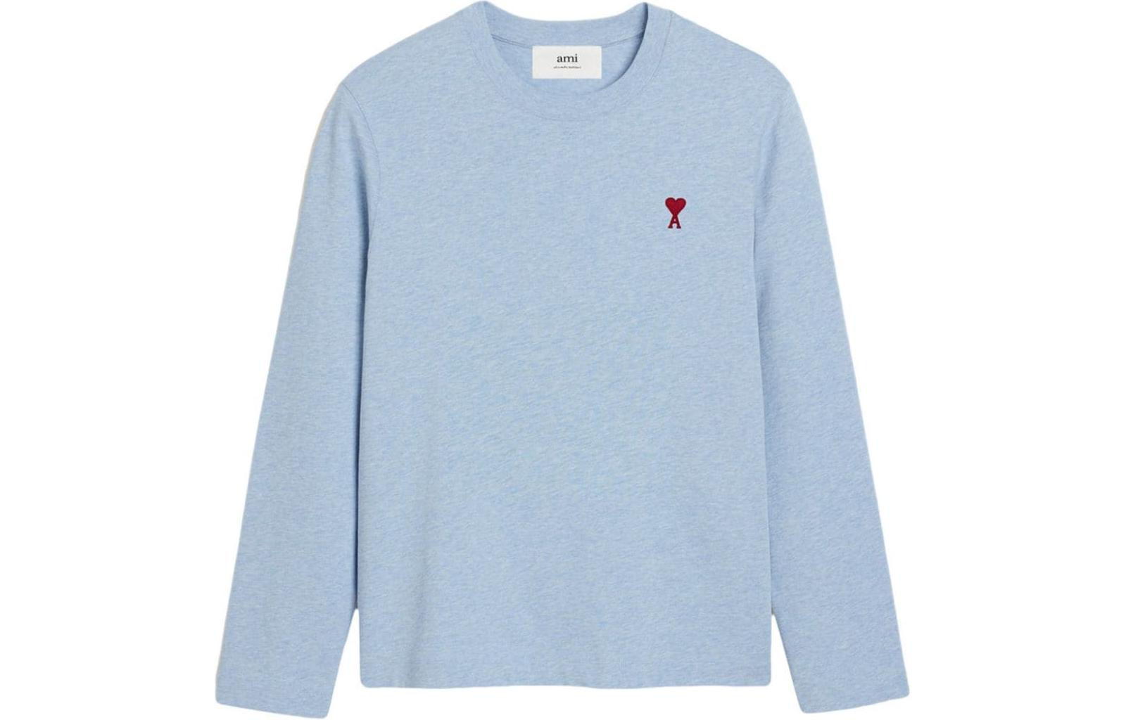 AMI PARIS Textured Knit Crewneck Long Sleeve T-Shirt Unisex Light Blue UTS2057264842