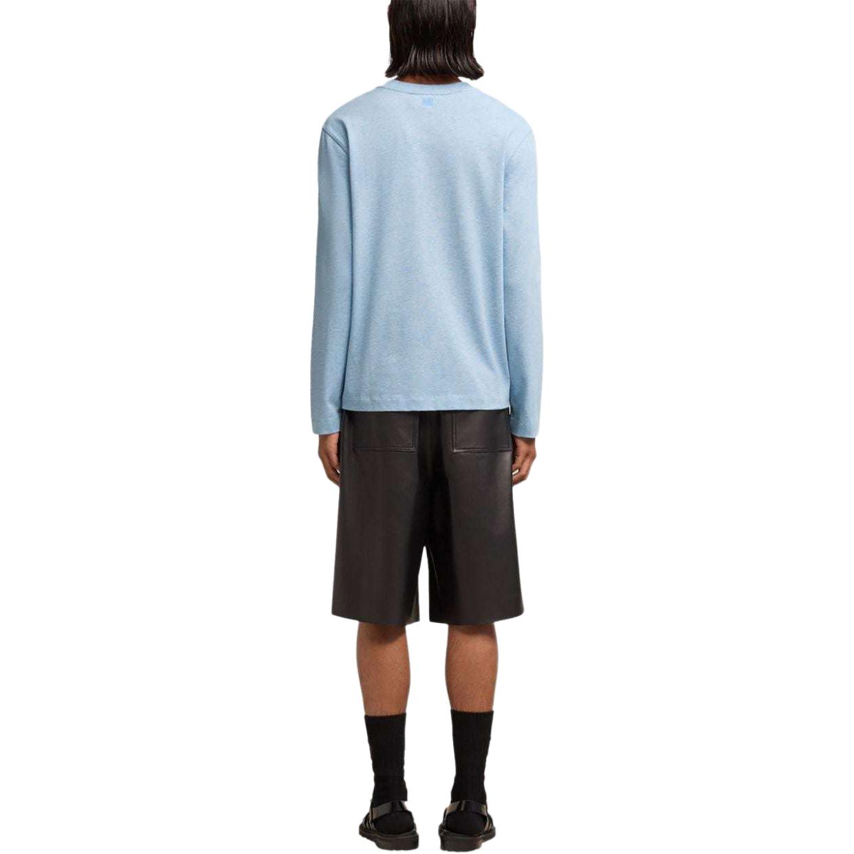 Shop AMI PARIS 男女同款浅蓝色圆领长袖针织纹理T恤 UTS2057264842