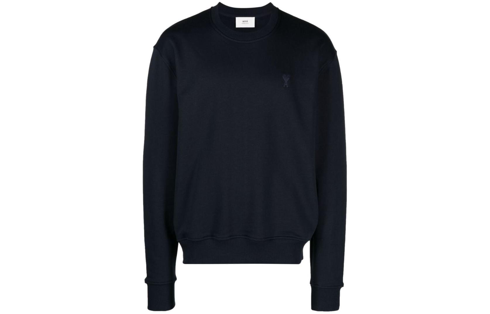 AMI PARIS Textured Knit Crewneck Sweatshirt Navy Blue () H23USW003730