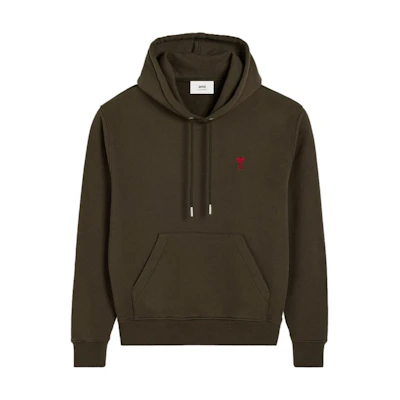 AMI PARIS Textured Knit Logo Embroidered Hoodie Unisex Coffee Brown USW235730-BROWN