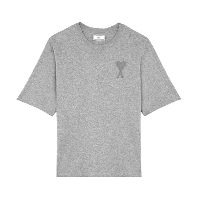 AMI Paris Tonal Heart Embroidered Oversized T-Shirt Unisex in Smoky Gray. E21HJ128726-055
