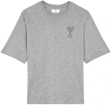 AMI Paris 烟灰色男女同款宽松版心形刺绣短袖T恤. E21HJ128726-055 Order AMI Paris 烟灰色男女同款宽松版心形刺绣短袖T恤. E21HJ128726-055