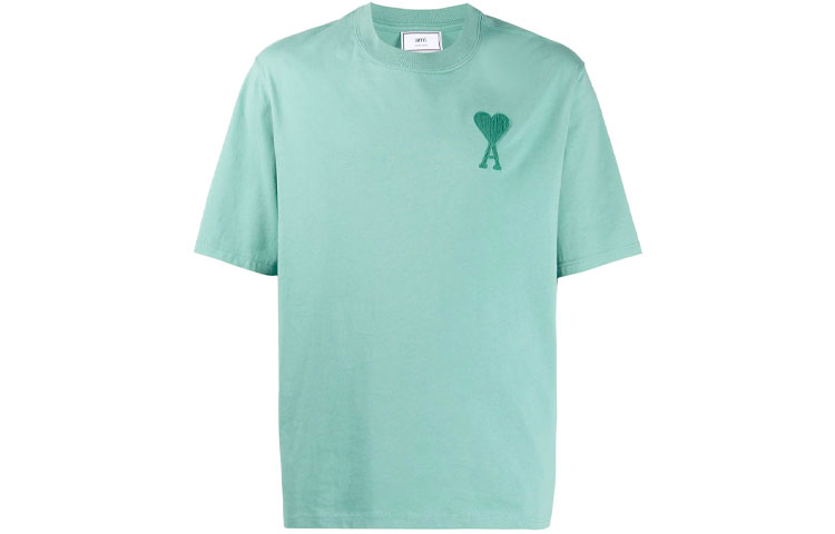 AMI Paris Tonal Heart Embroidery Relaxed T-Shirt Mint Green Unisex. E21HJ128726-303