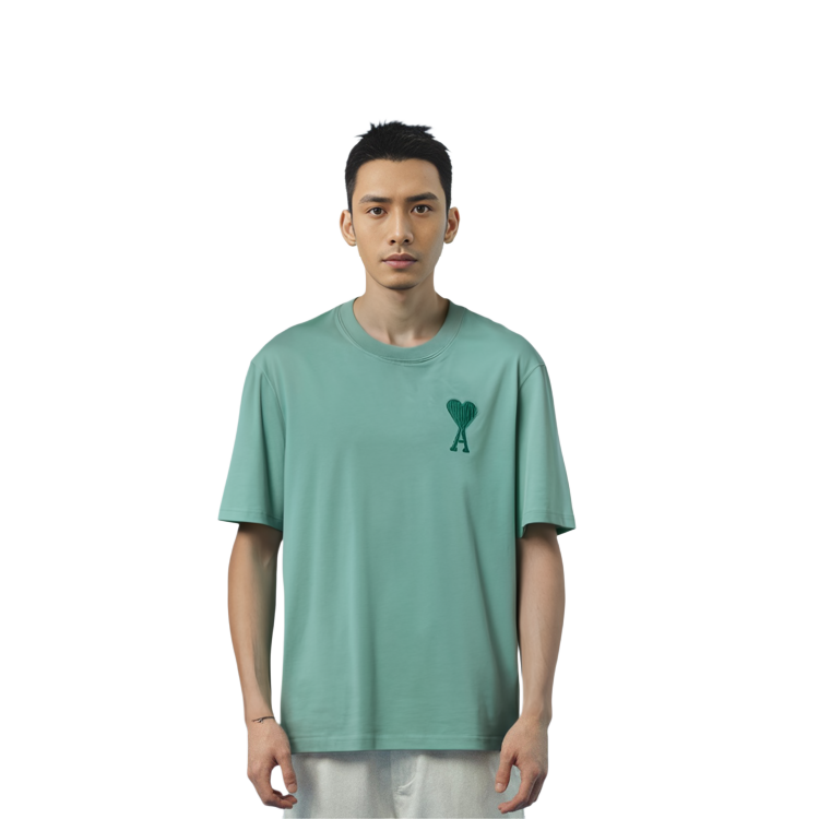 AMI Paris Tonal Heart Embroidery Relaxed T-Shirt Mint Green Unisex. E21HJ128726-303 圖 6