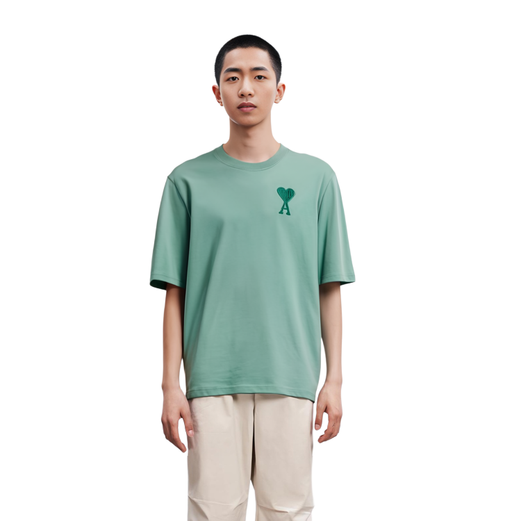 AMI Paris Tonal Heart Embroidery Relaxed T-Shirt Mint Green Unisex. E21HJ128726-303 圖 7