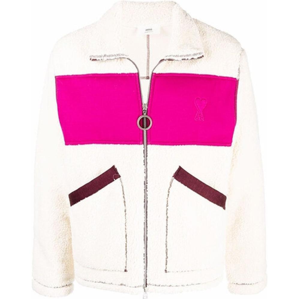 AMI PARIS Two-Tone Zip-Up Jacket Beige - Long Sleeve Outerwear E22HJK003757-164