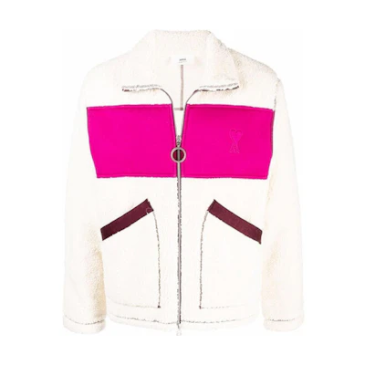 AMI PARIS Two-Tone Zip-Up Jacket Beige - Long Sleeve Outerwear E22HJK003757-164