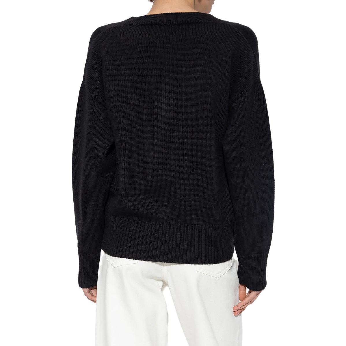 AMI PARIS Unisex Black V-Neck Cotton Wool Blend Knitted Sweater. UKS208016-009 圖 4