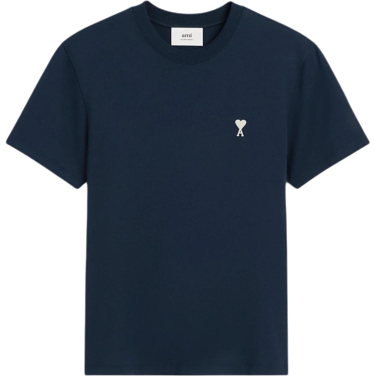 AMI PARIS Unisex Blue Heart Embroidered Cotton T-Shirt Short Sleeve Crewneck. HTS060724-430