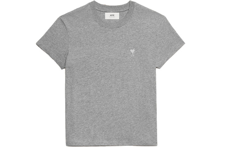 AMI PARIS Unisex Cotton Crewneck T-Shirt with Heart Embroidery. UTS003724-055