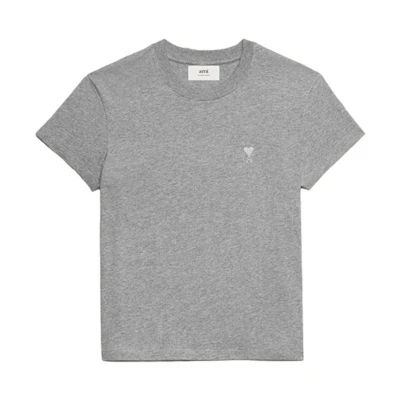AMI PARIS Unisex Cotton Crewneck T-Shirt with Heart Embroidery. UTS003724-055