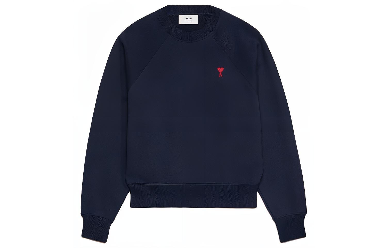 AMI Paris Unisex Cotton Pullover Sweatshirt in Azure Blue USW005.747