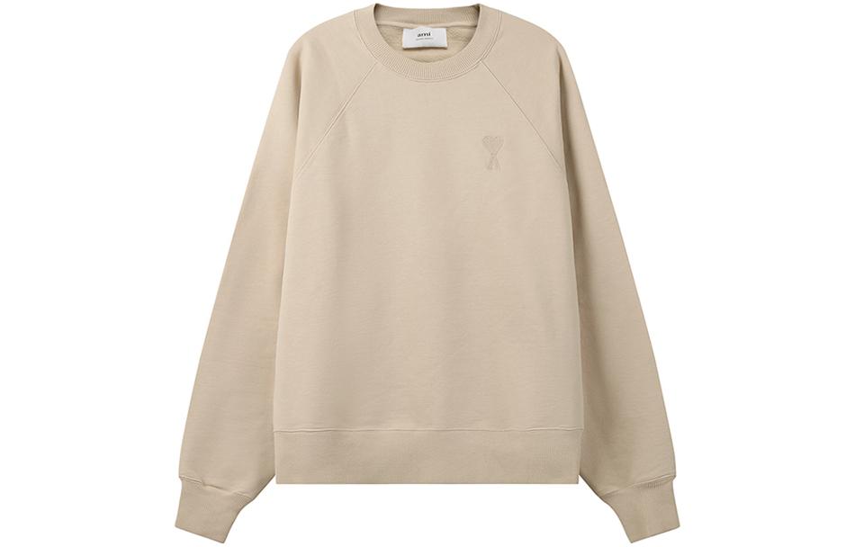AMI PARIS Unisex Embroidered Logo Crewneck Sweatshirt Vanilla Color USW004747496-714