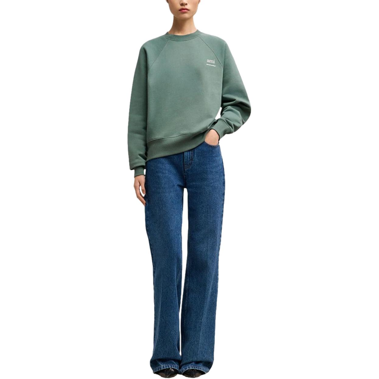 AMI PARIS Unisex Green Crewneck Pullover Sweatshirt Long Sleeve USW0247474-013 圖 4