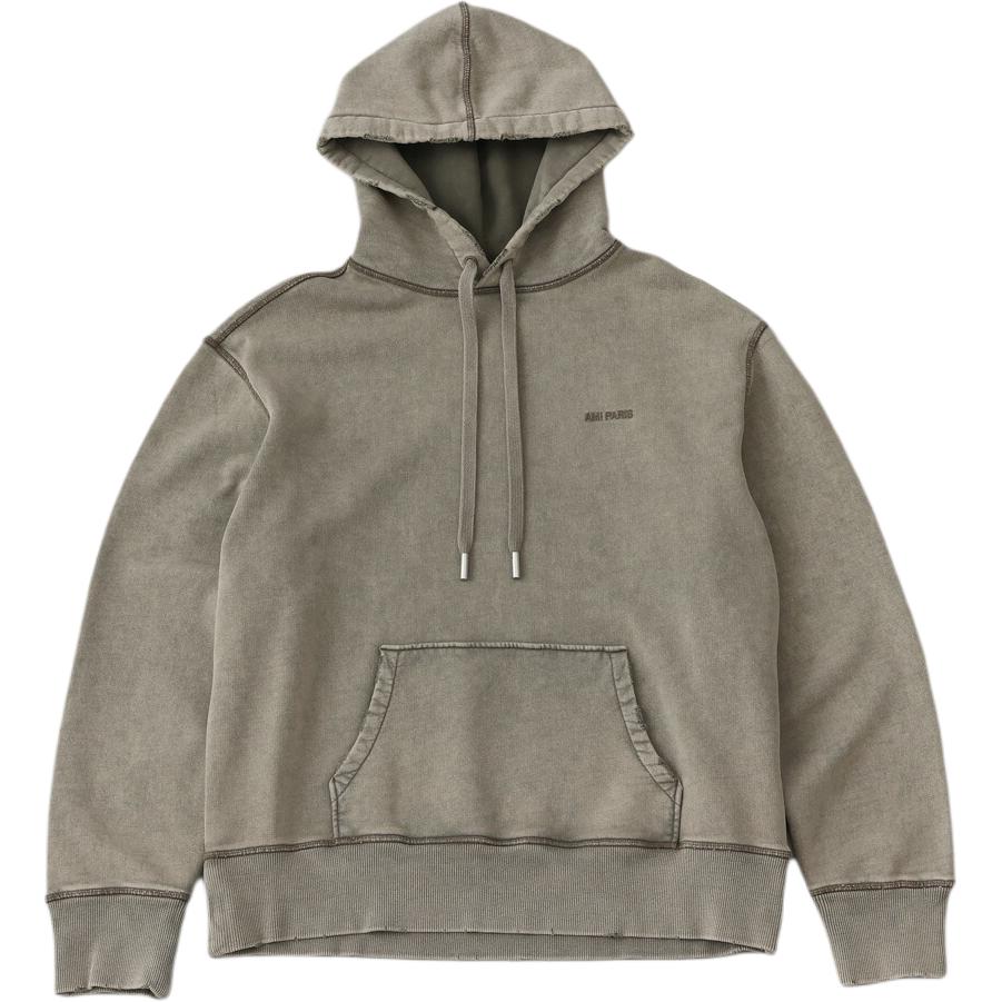 AMI PARIS Unisex Grey Beige Hoodie with Solid Logo Print and Drawstring 5569321652-130