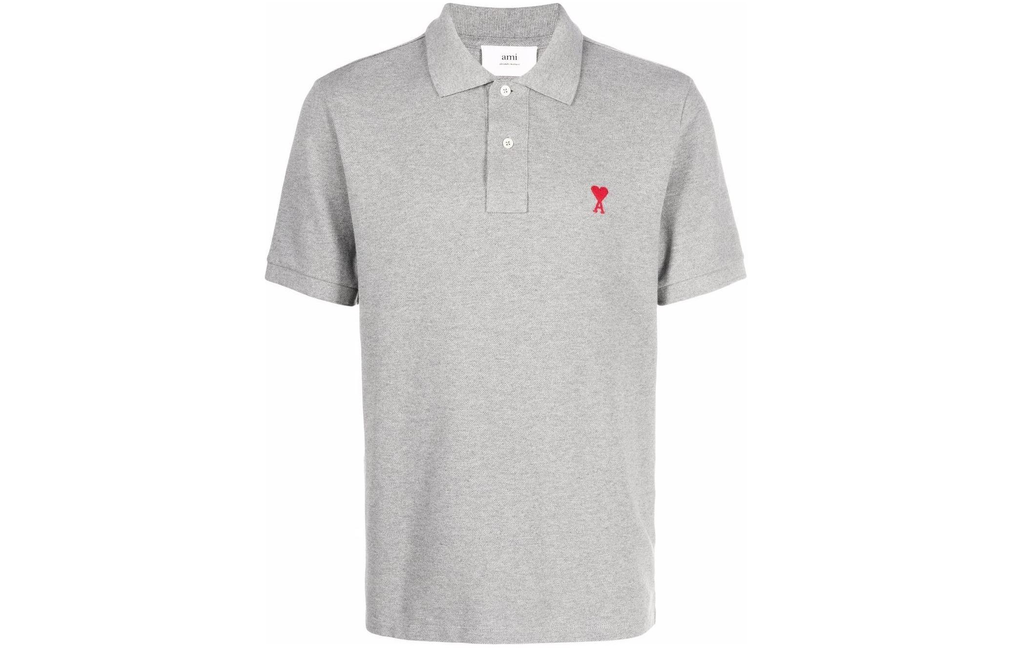 AMI PARIS Unisex Grey Short Sleeve Polo Shirt with Heart Logo Embroidery HPL001760-055