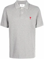 AMI PARIS Unisex Grey Short Sleeve Polo Shirt with Heart Logo Embroidery HPL001760-055 AMI PARIS Unisex Grey Short Sleeve Polo Shirt with Heart Logo Embroidery HPL001760-055