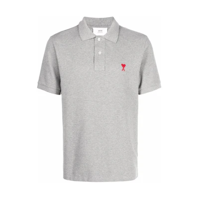 AMI PARIS Unisex Grey Short Sleeve Polo Shirt with Heart Logo Embroidery HPL001760-055