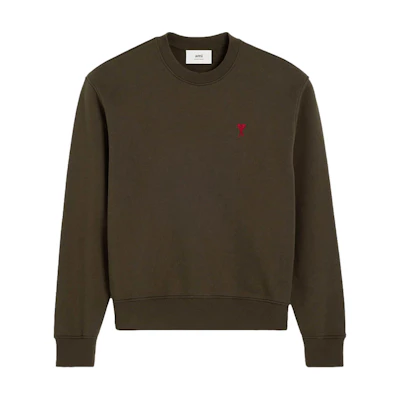 AMI PARIS Unisex Heart Embroidered Cotton Crewneck Sweatshirt Dark Brown USW035730221