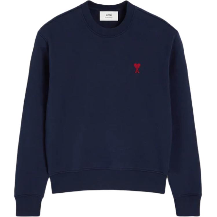 AMI Paris Unisex Logo Print Crewneck Sweatshirt Deep Blue BFUSW035-730-430