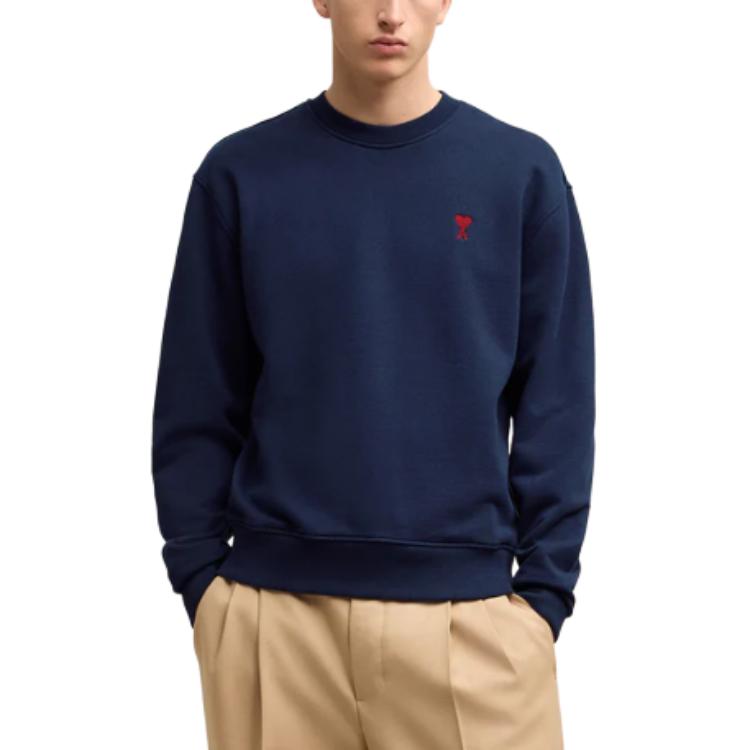 AMI Paris Unisex Logo Print Crewneck Sweatshirt Deep Blue BFUSW035-730-430 圖 3